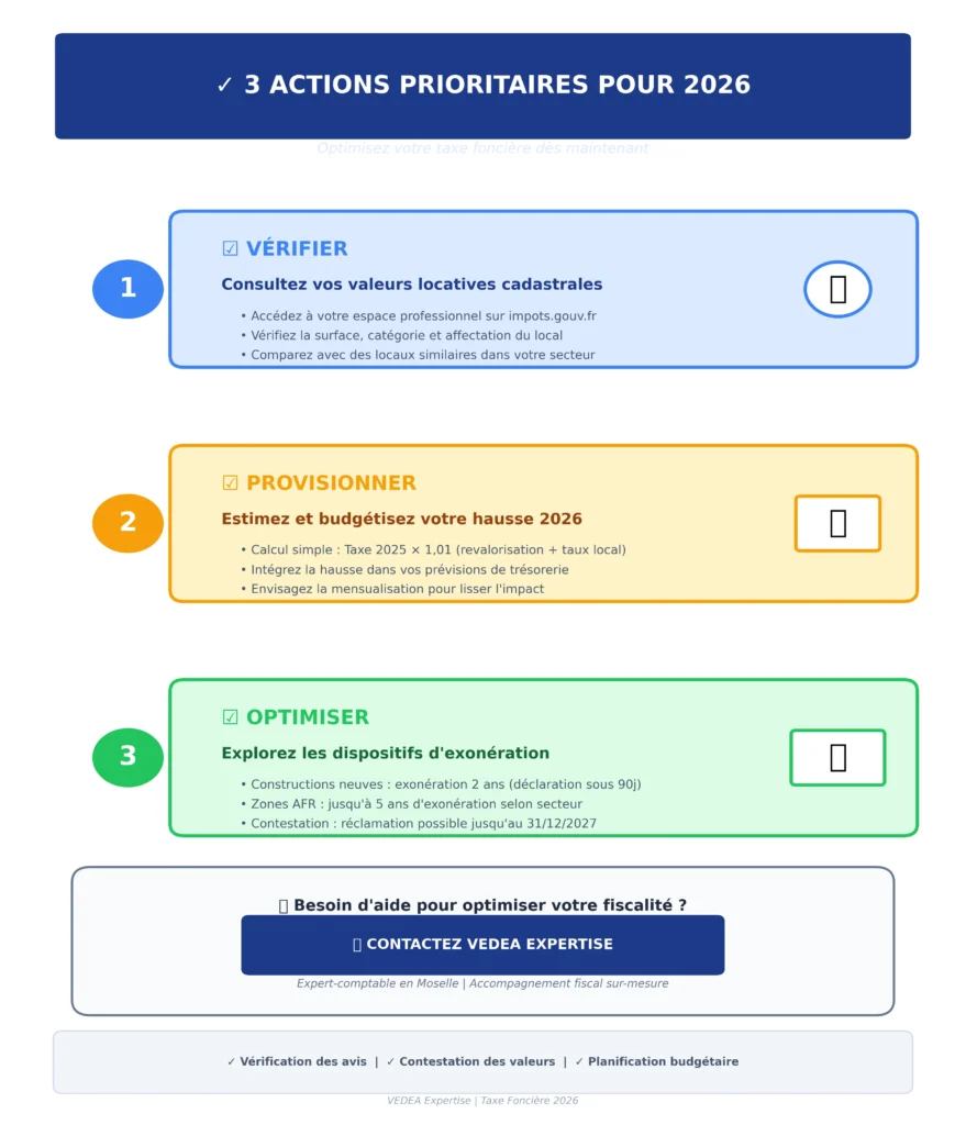 3 actions prioritaires pour optimiser votre taxe foncière 2026